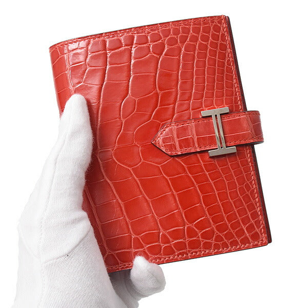 Hermes Alligator Bearn Compact Wallet Red