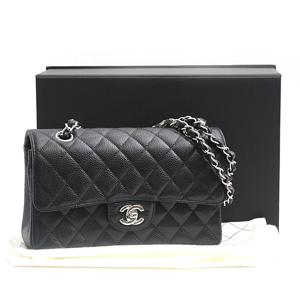 Chanel Caviar Skin Matelasse Double Flap Chain Shoulder Bag A01113