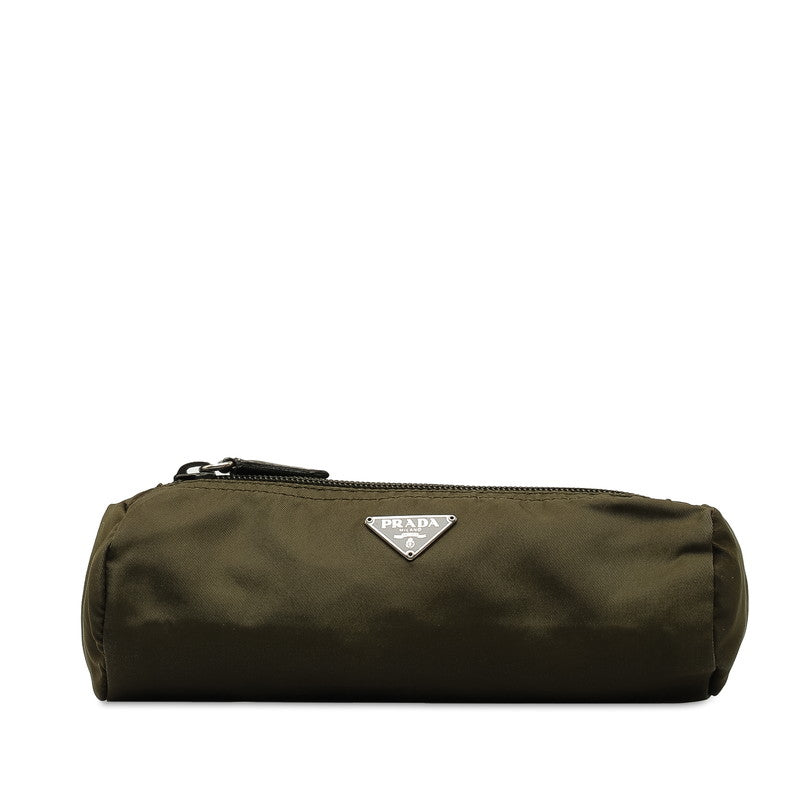 Prada Nylon Triangle Logo Pouch Khaki