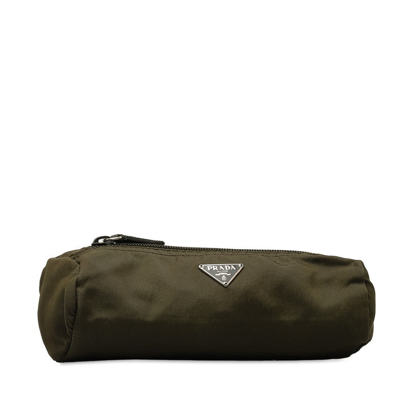 Prada Nylon Triangle Logo Pouch Khaki