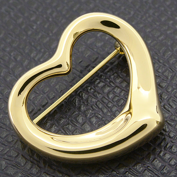 Tiffany Open Heart Brooch Yellow Gold 750YG in Great Condition