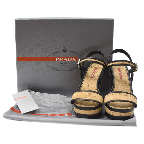 Prada Wedge Sole Sandals Wood Leather