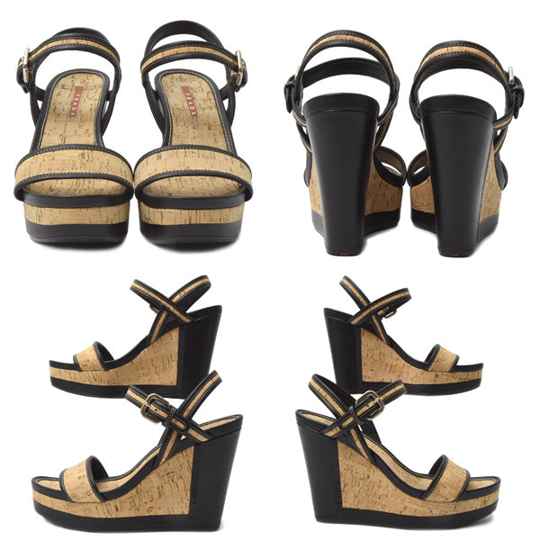 Prada Wedge Sole Sandals Wood Leather