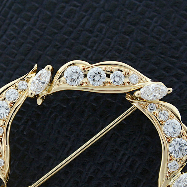 Mikimoto Pearl Diamond Leaf Brooch K18 YG