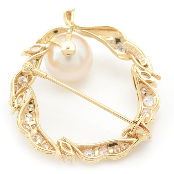 Mikimoto Pearl Diamond Leaf Brooch K18 YG