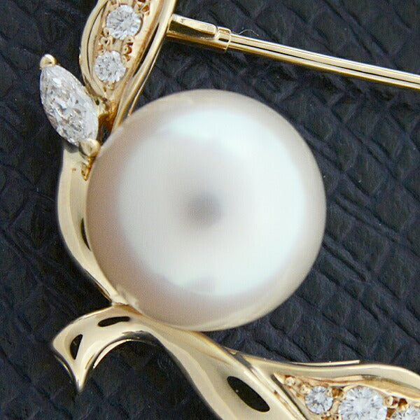 Mikimoto Pearl Diamond Leaf Brooch K18 YG