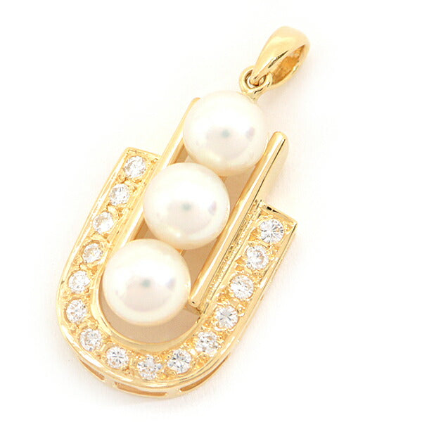 MIKIMOTO Pearl Diamond Pendant K18 Yellow Gold in Great Condition