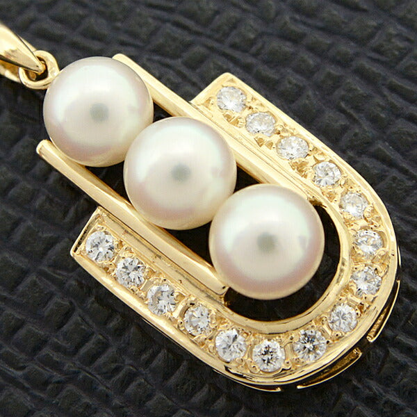 MIKIMOTO Pearl Diamond Pendant K18 Yellow Gold in Great Condition