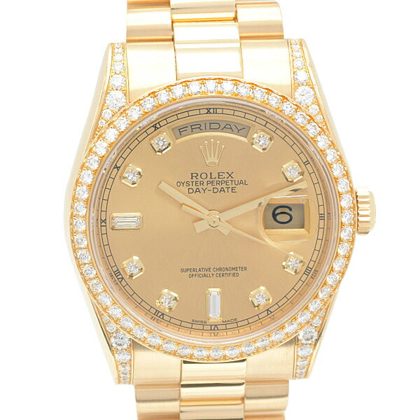 Rolex Day-Date 36 Gold Dial Diamond Bezel 118388A