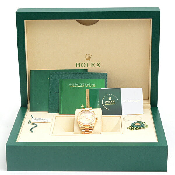 Rolex Day-Date 36 Gold Dial Diamond Bezel 118388A