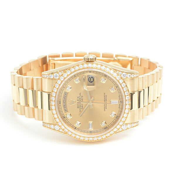 Rolex Day-Date 36 Gold Dial Diamond Bezel 118388A