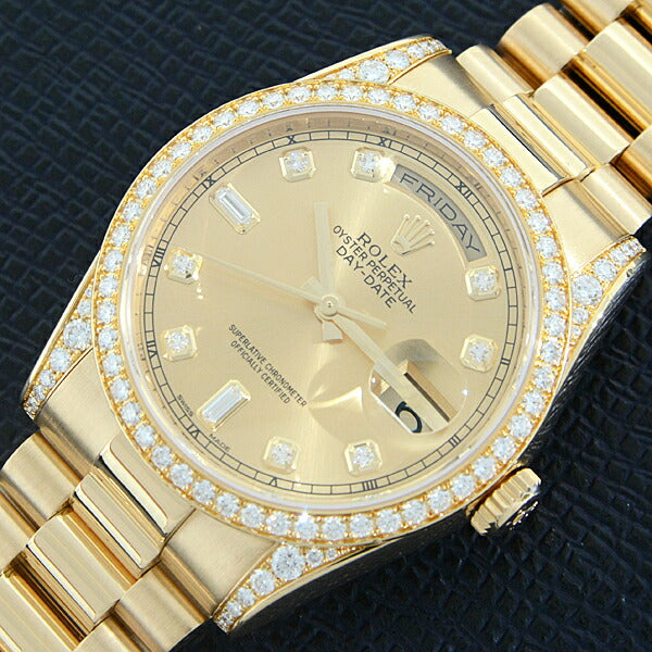 Rolex Day-Date 36 Gold Dial Diamond Bezel 118388A