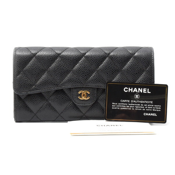 Chanel Caviar Long Flap Wallet Black