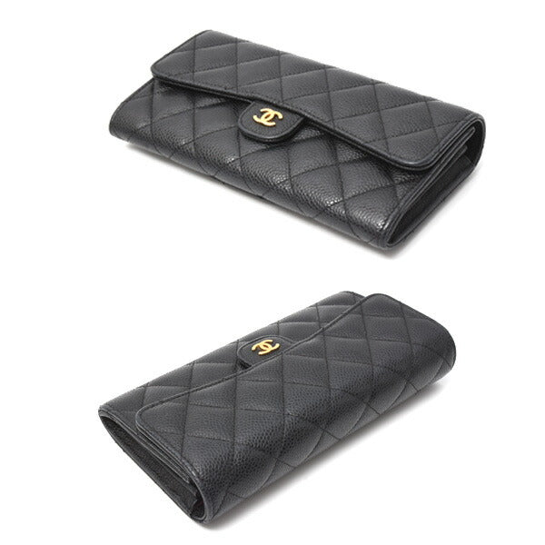 Chanel Caviar Long Flap Wallet Black