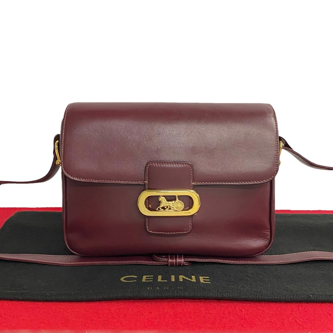 Celine Leather Carriage Flap Shoulder Bag Leather Crossbody Bag in Very Good Condition