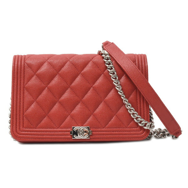 Chanel Boy Chain Wallet Caviar Skin Red