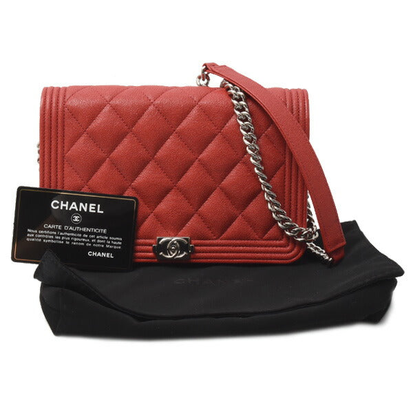 Chanel Boy Chain Wallet Caviar Skin Red