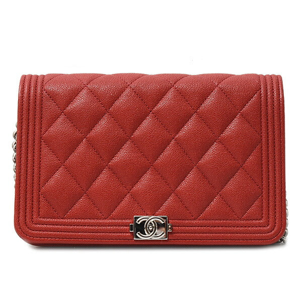 Chanel Boy Chain Wallet Caviar Skin Red