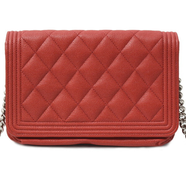 Chanel Boy Chain Wallet Caviar Skin Red