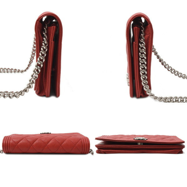 Chanel Boy Chain Wallet Caviar Skin Red