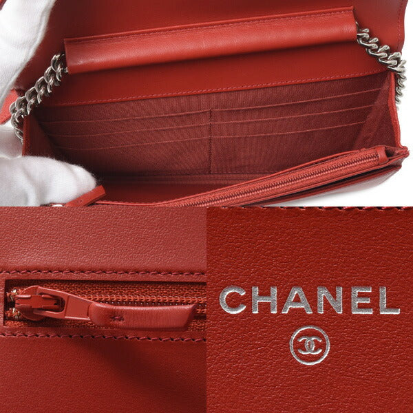 Chanel Boy Chain Wallet Caviar Skin Red