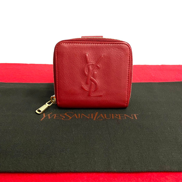 Yves Saint Laurent Leather Zip Bifold Compact Wallet Leather Short Wallet in Very Good Condition