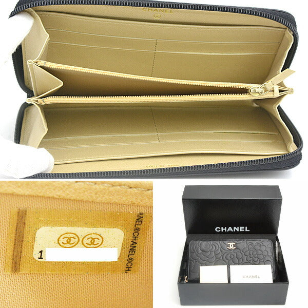 Chanel Camellia Lambskin Zip Wallet Black