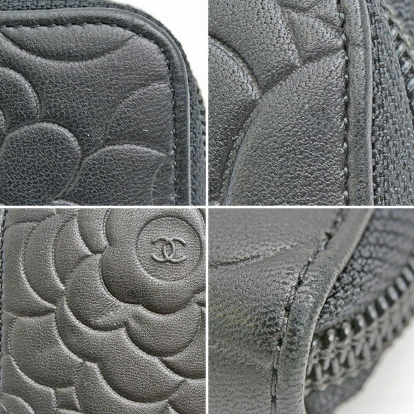 Chanel Camellia Lambskin Zip Wallet Black