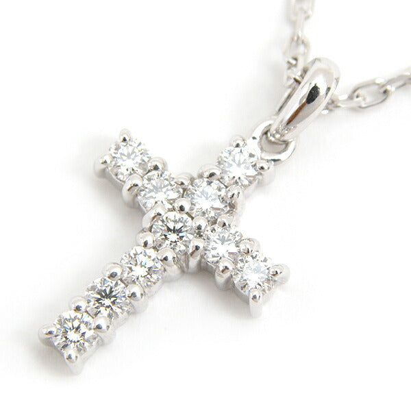 Mikimoto Diamond Cross Necklace K18WG D0.22ct