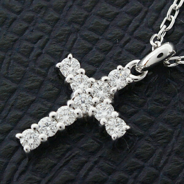 Mikimoto Diamond Cross Necklace K18WG D0.22ct