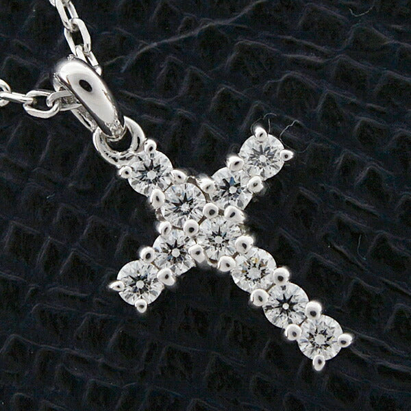 Mikimoto Diamond Cross Necklace K18WG D0.22ct