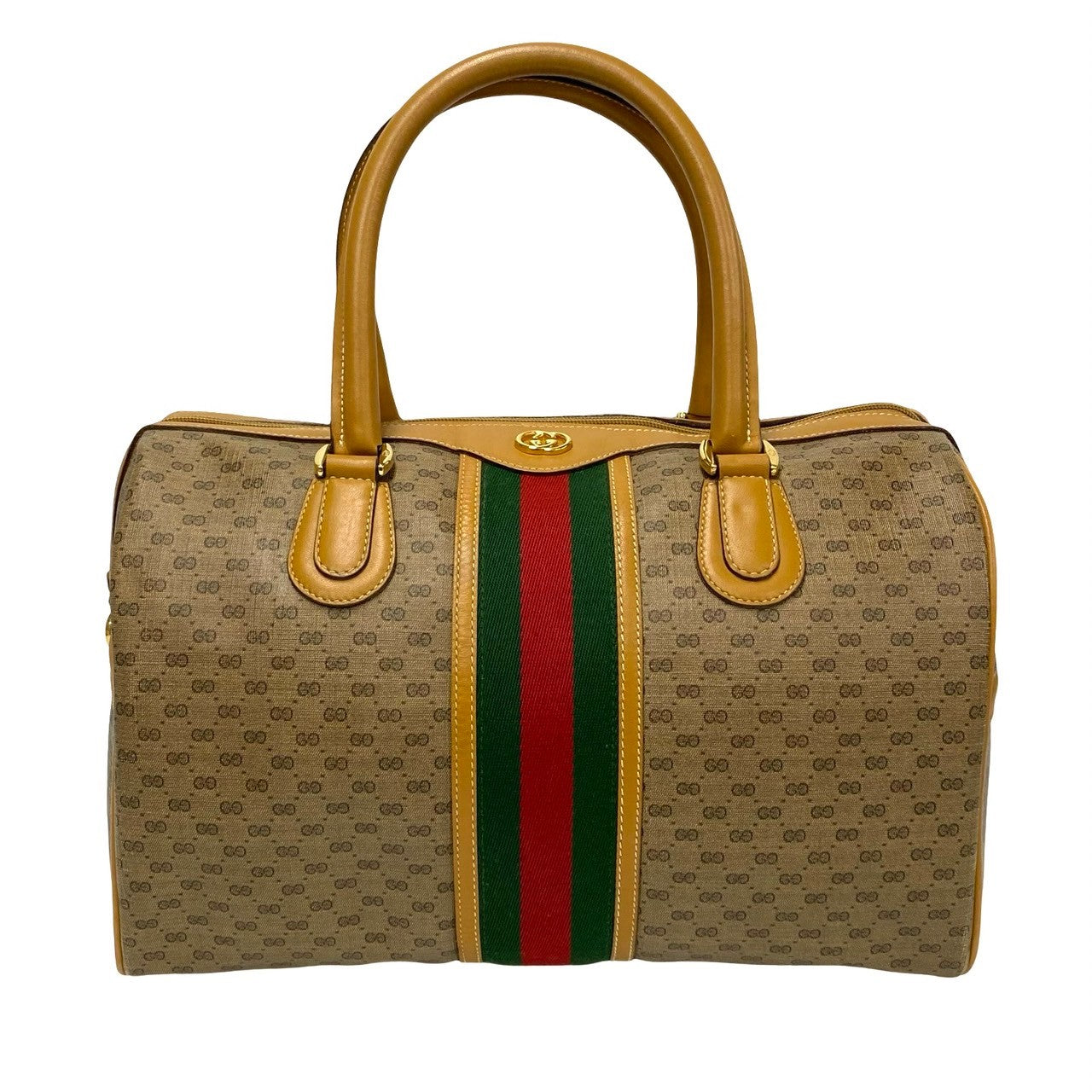 Gucci GG Canvas Web Boston Bag  Canvas Handbag in Very Good Condition