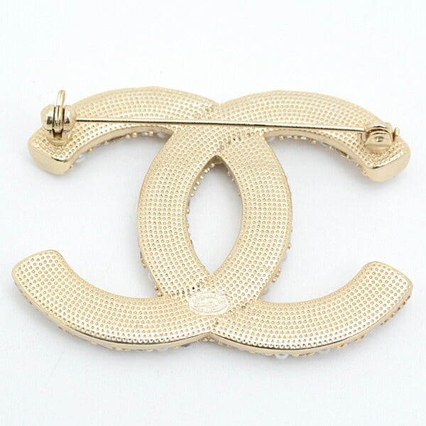 Chanel Coco Mark Rhinestone Brooch Gold Plated