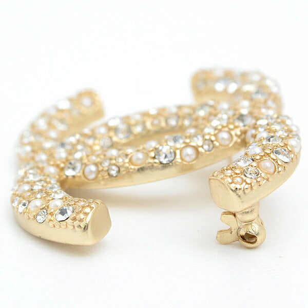 Chanel Coco Mark Rhinestone Brooch Gold Plated