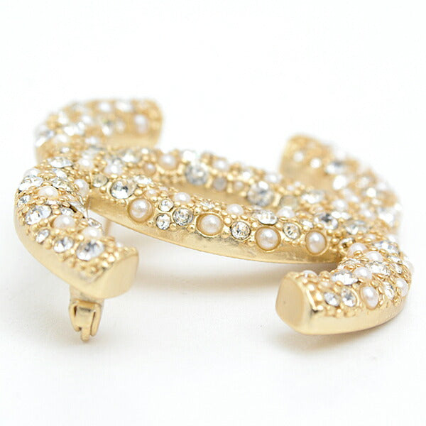 Chanel Coco Mark Rhinestone Brooch Gold Plated