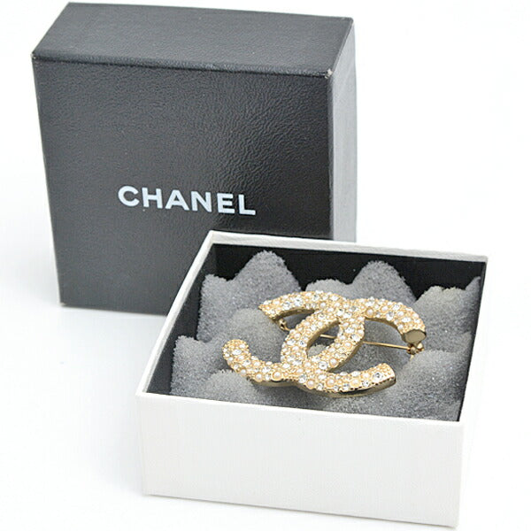 Chanel Coco Mark Rhinestone Brooch Gold Plated