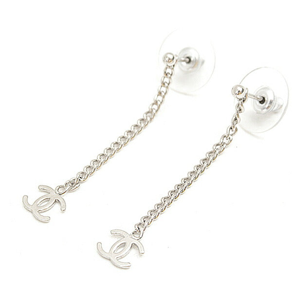 Chanel Coco Mark Chain Drop Earrings Silver