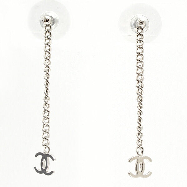 Chanel Coco Mark Chain Drop Earrings Silver