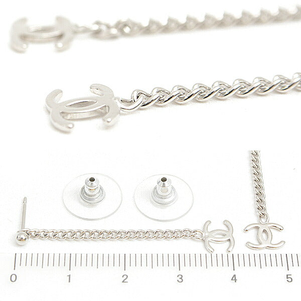 Chanel Coco Mark Chain Drop Earrings Silver