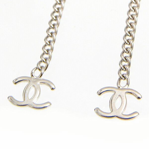 Chanel Coco Mark Chain Drop Earrings Silver