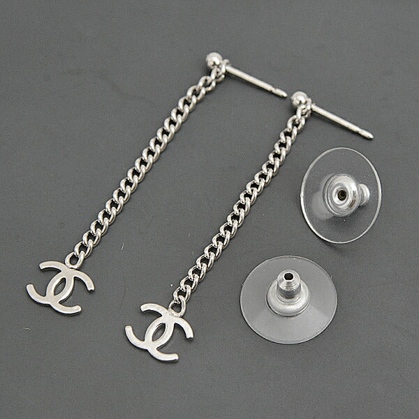 Chanel Coco Mark Chain Drop Earrings Silver