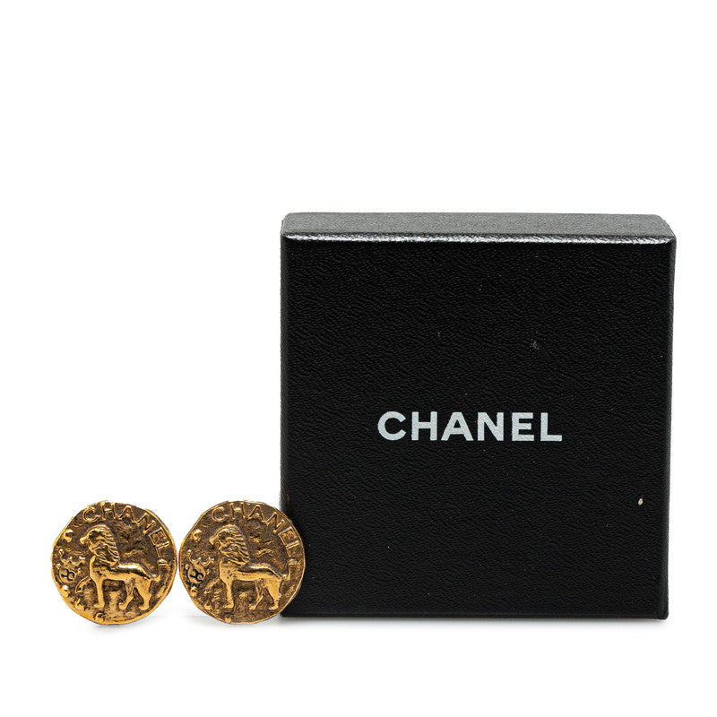 Chanel Lion Motif Logo Earrings Gold