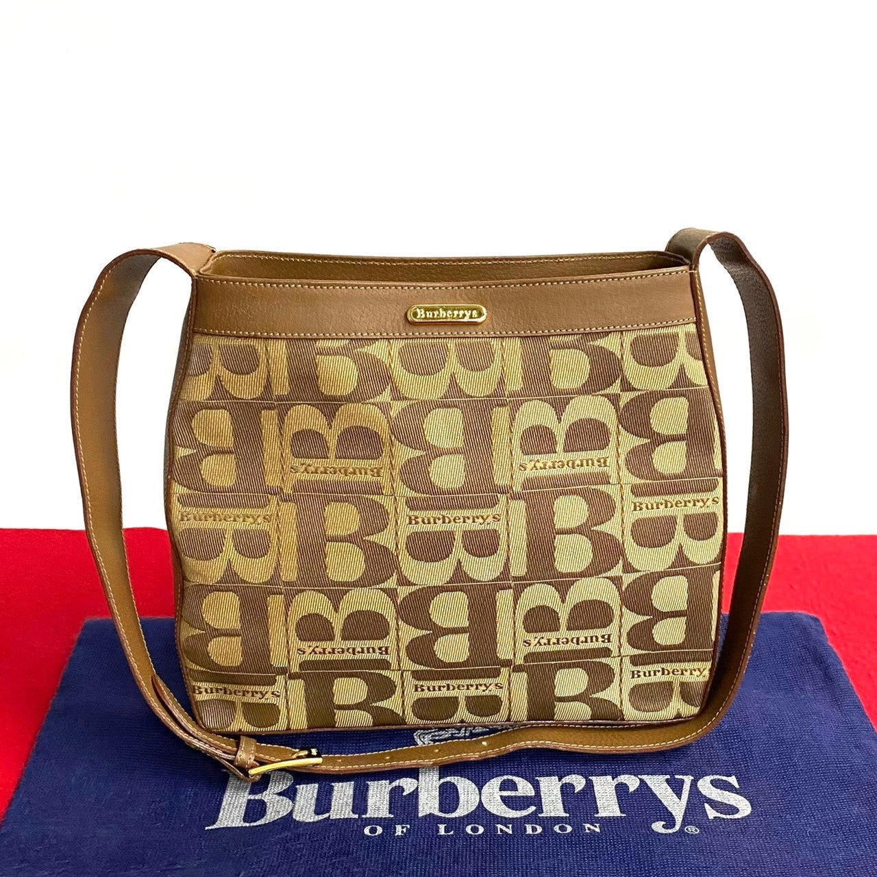 Burberry B Monogram Canvas & Leather Crossbody Bag Canvas Crossbody Bag in Good condition