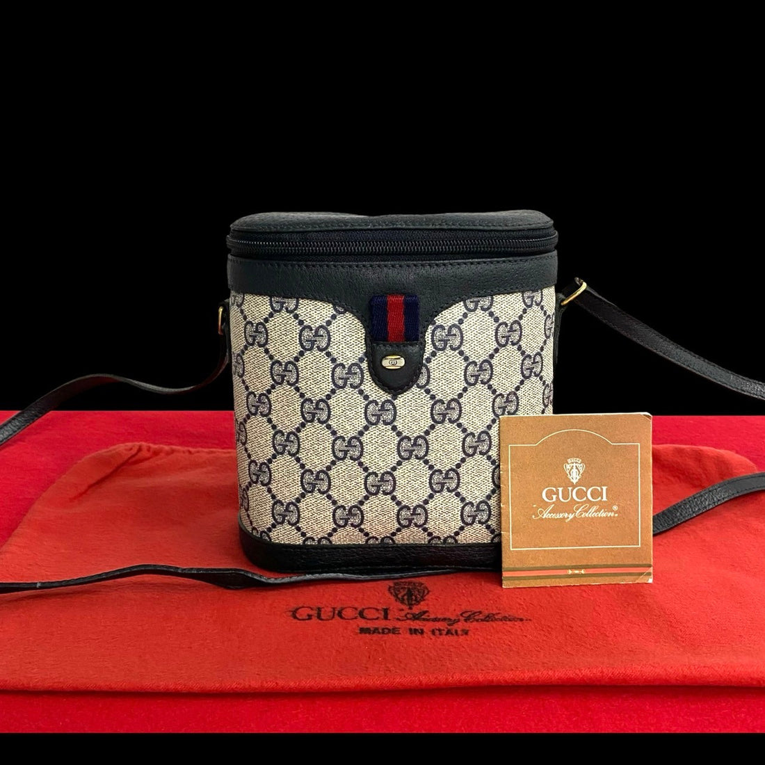 Gucci GG Canvas Web Vanity Bag  Leather Crossbody Bag in Very Good Condition