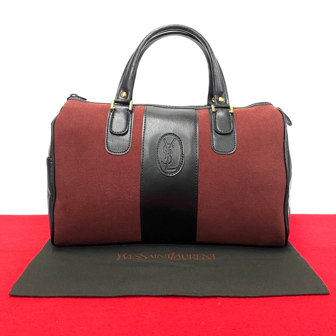 Yves Saint Laurent Canvas & Leather Mini Boston Bag Canvas Handbag