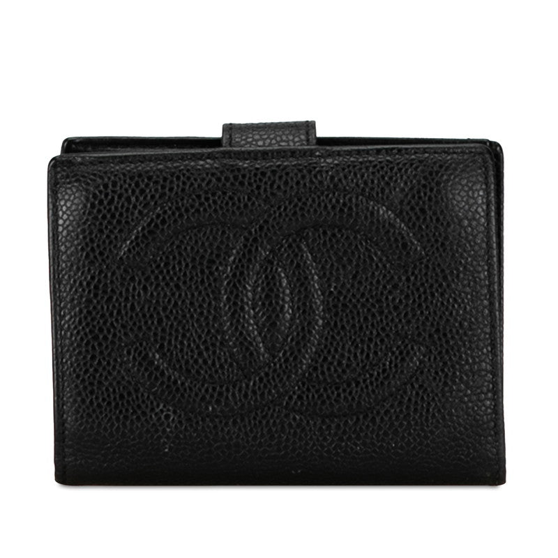 Chanel CC Caviar Bifold Wallet Leather Short Wallet in Good condition