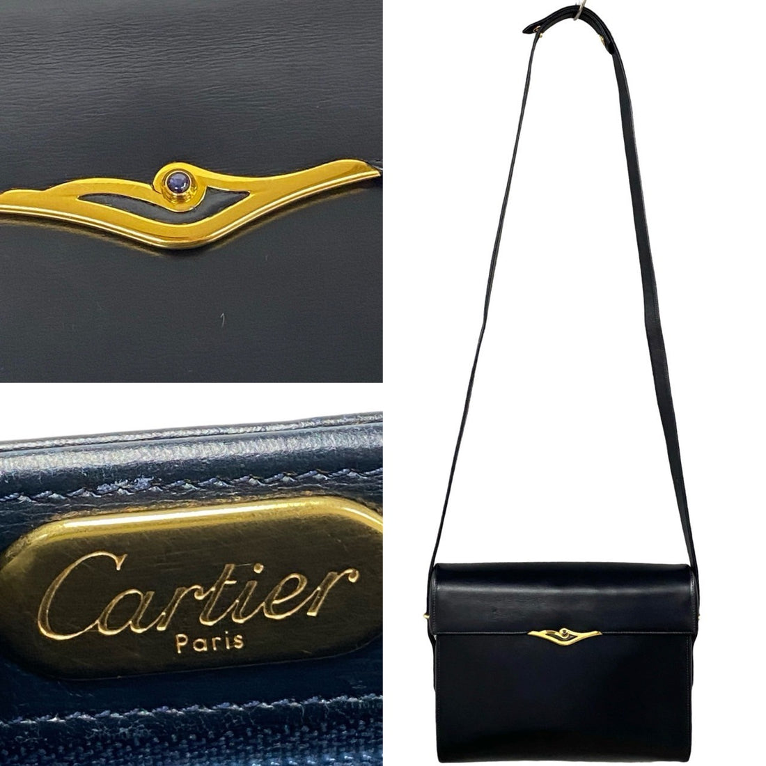 Cartier Sapphire de Cartier Shoulder Bag Leather Shoulder Bag 22965 in Very Good Condition