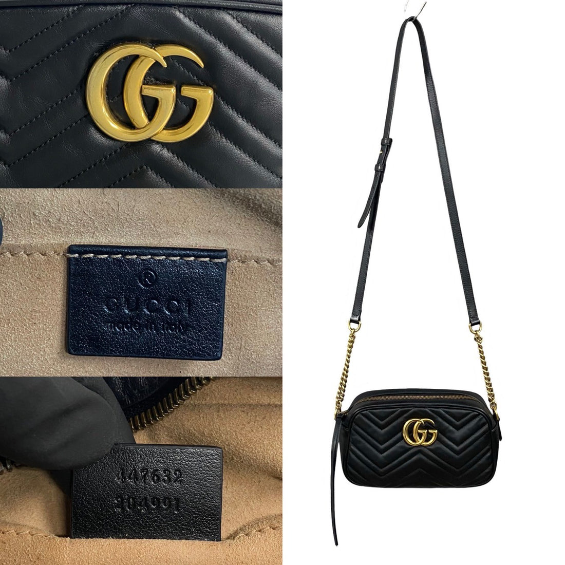 Gucci Gucci Gg Marmont Chain Shoulder Bag Black Leather Shoulder Bag 447632 in Very Good Condition