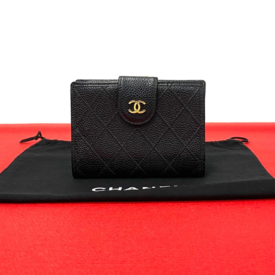 Chanel Quilted Caviar Clasp Purse Leather Short Wallet