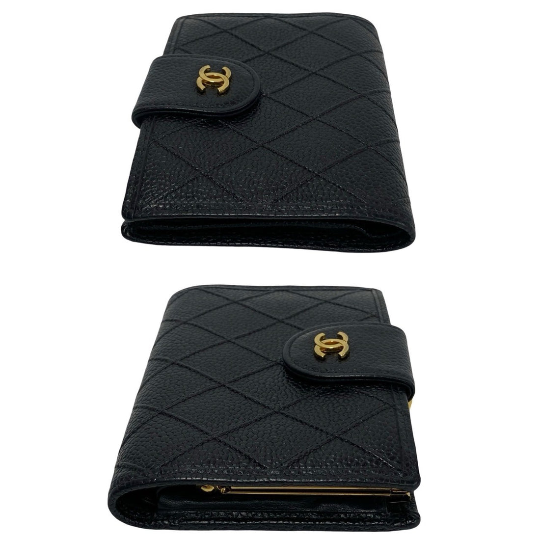 Chanel Quilted Caviar Clasp Purse Leather Short Wallet